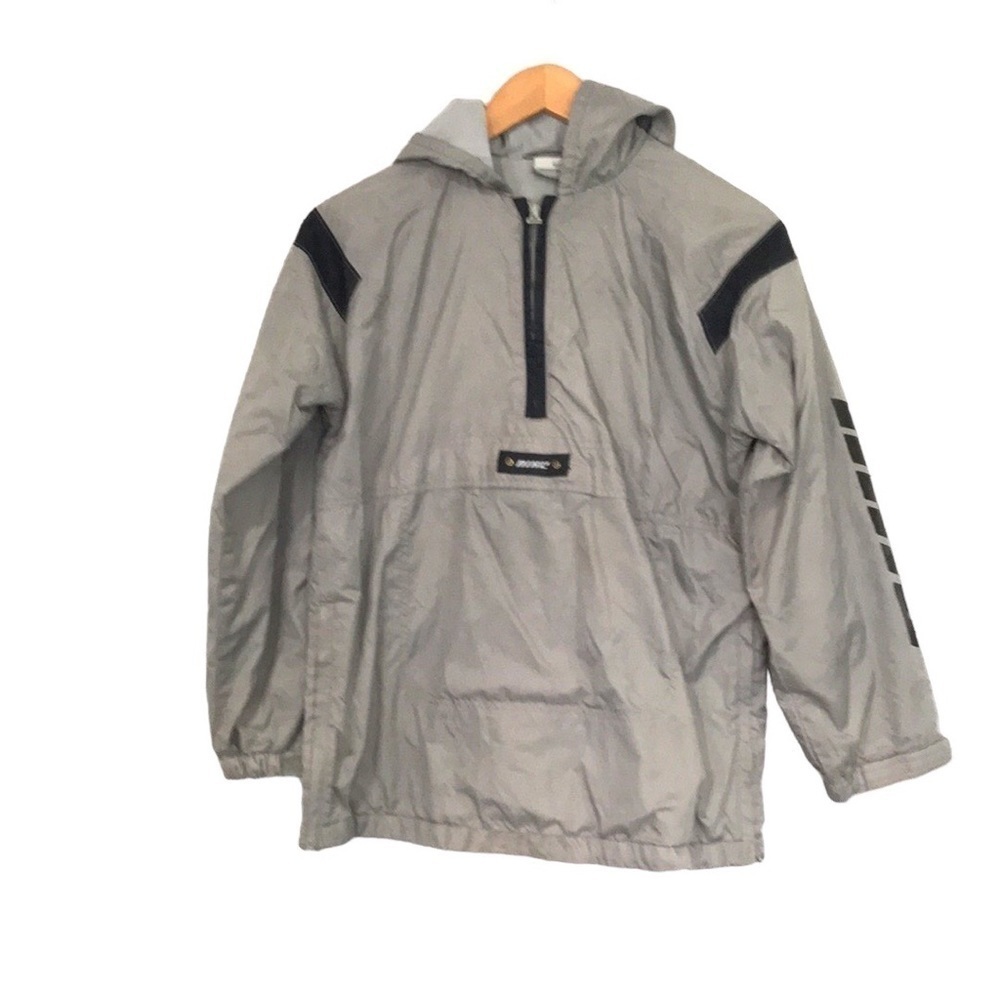 NIKE half zip side zippers hooded windbreaker rain jacket gray black  L 14-16